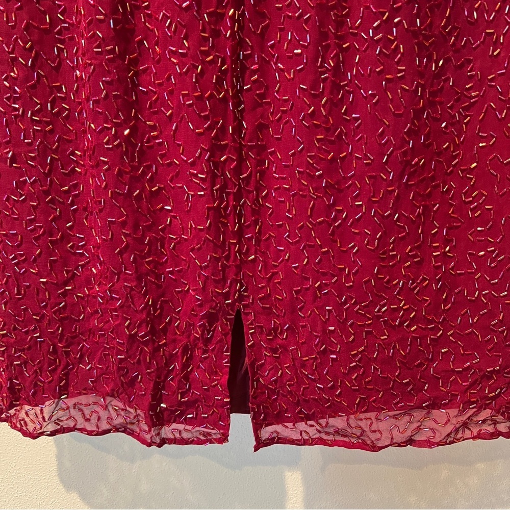 Vintage Peak Sequined Beaded Keyhole Invisible Zipper Lined Silk Dress - Picture 16 of 16